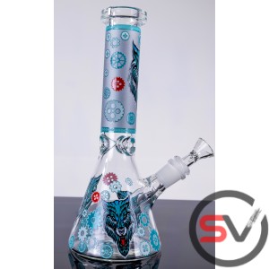 GEARED WOLF GLASS BEAKER WATER PIPE 10inch (GLOW IN DARK)